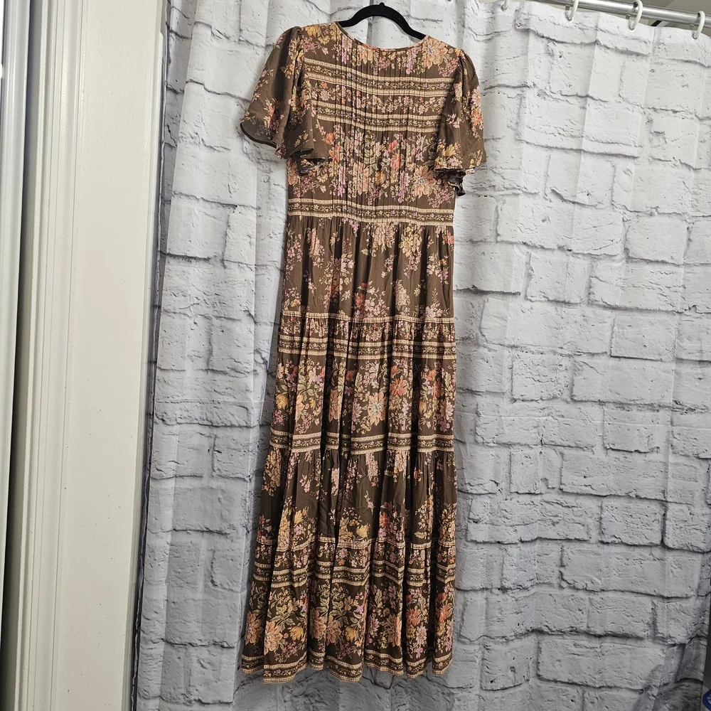 Spell The Meadowland Flutter Sleeve Dress In Hazelnut Size Small - Picture 13 of 16